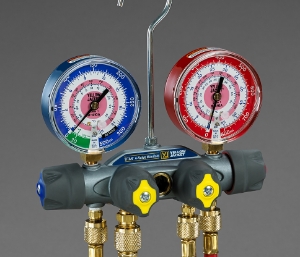 Picture of 49974 Yellow Jacket TITAN® A2L 4-Valve Manifold Only, 3-1/8" (80mm) Gauges, R-32/454B/410A