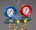 Picture of 46015 Yellow Jacket BRUTE II® A2L Manifold 3-1/8" (80mm) Gauges, PLUS II™ 1/4" Hoses 60" 3-Pak RYB, Compact Ball Valve, 3/8" Vacuum/Charging Hose 60" Y, R-32/454B/410A